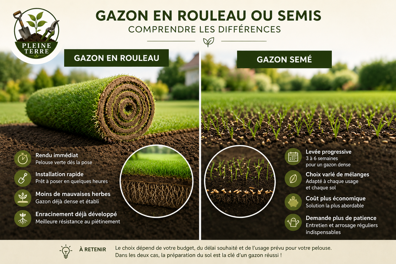 gazon rouleau ou semis différences
