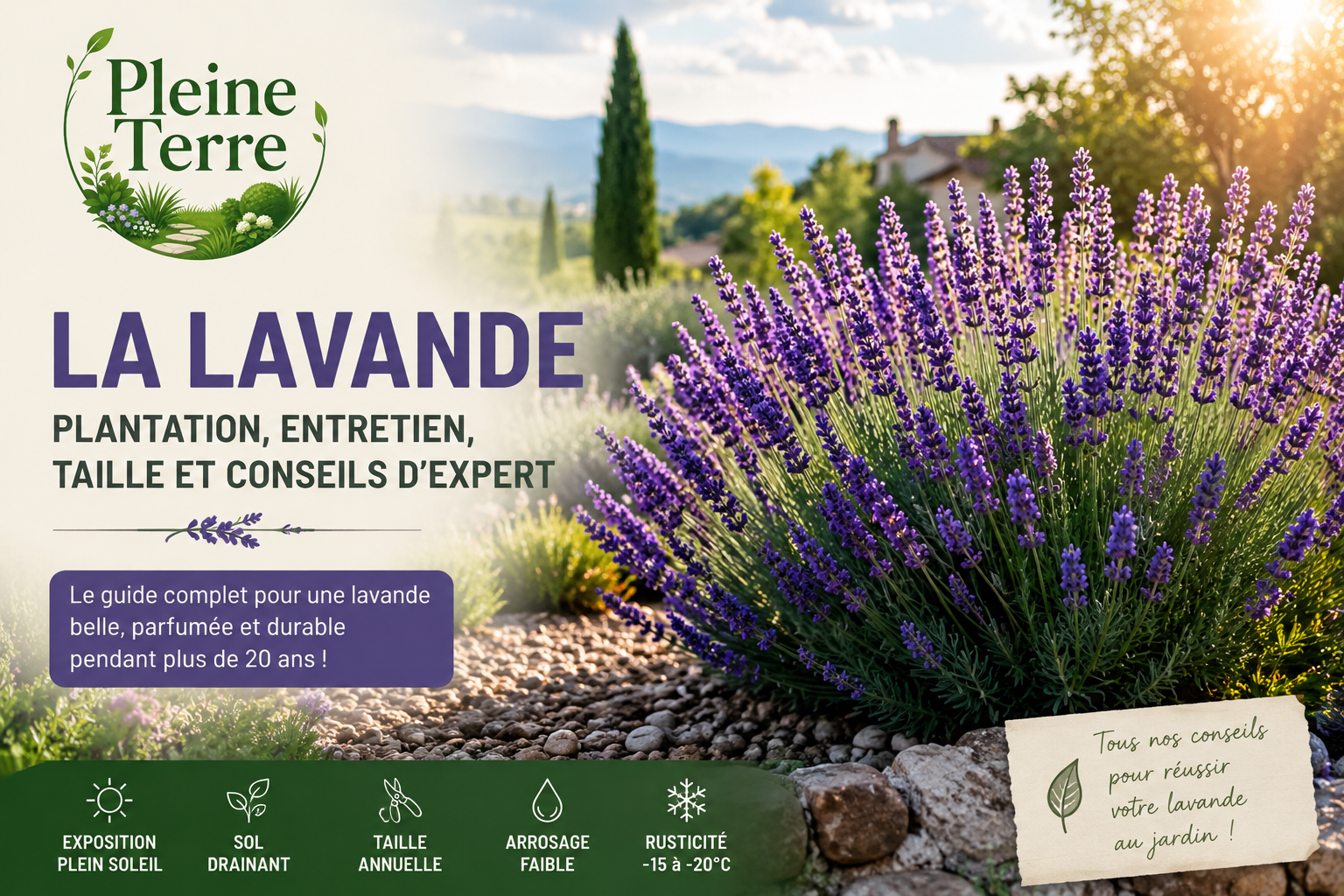 Jardin de lavande ensoleillé et conseils
