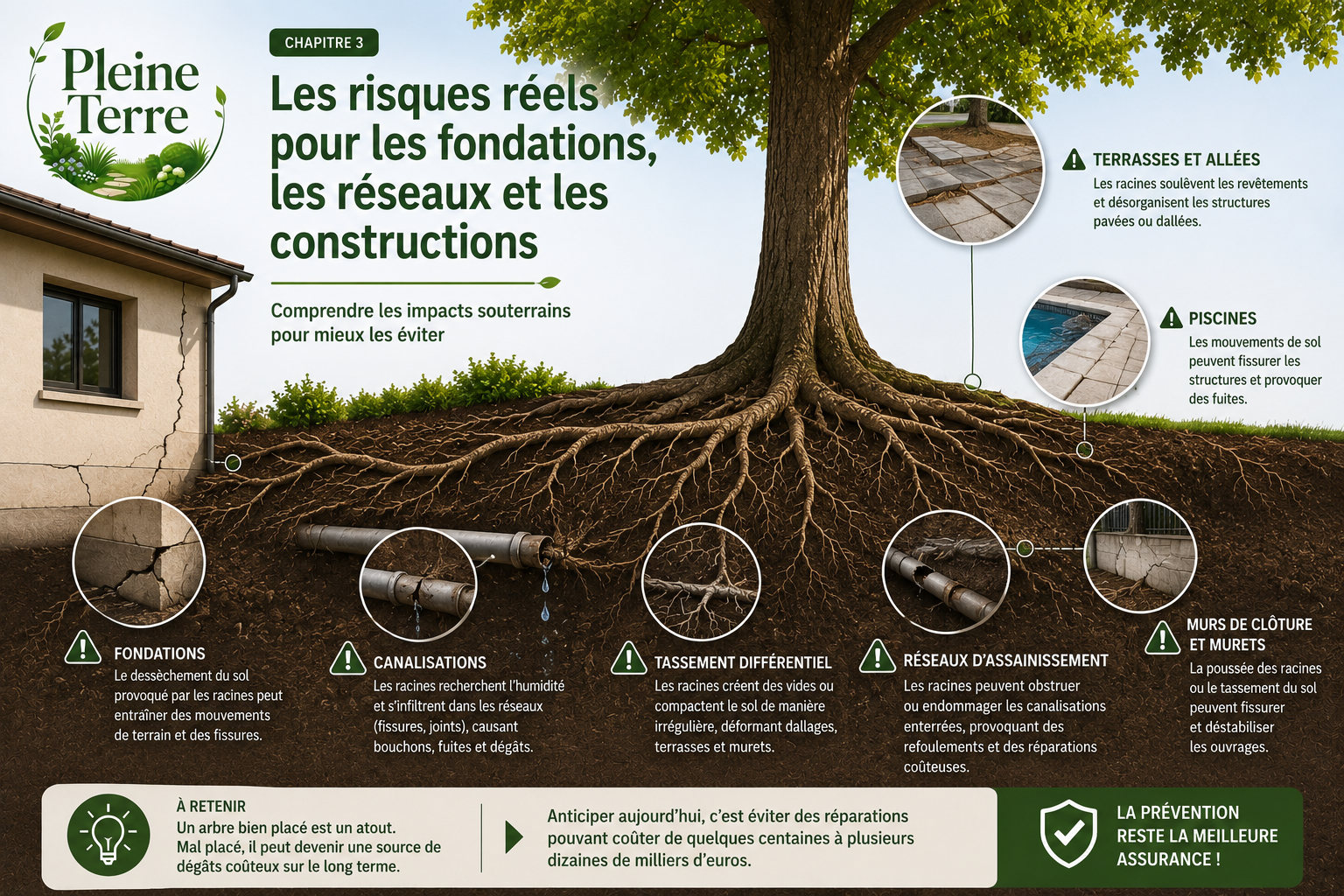 Les risques des racines d'arbres