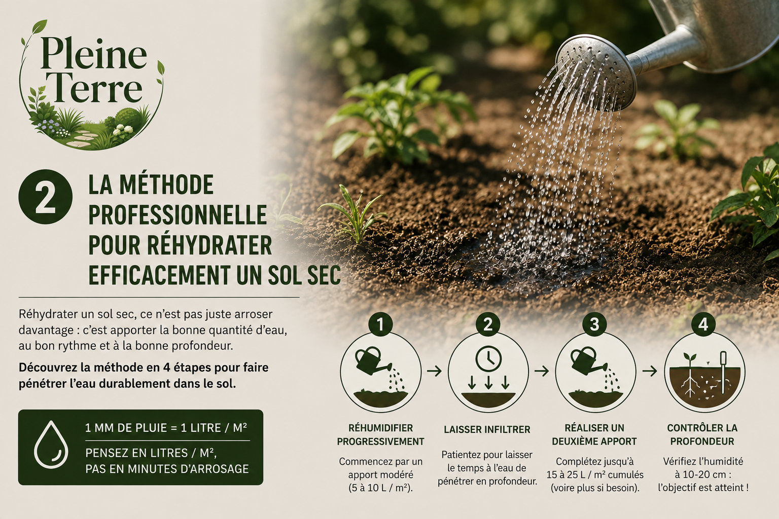 Méthode professionnelle pour réhydrater un sol sec